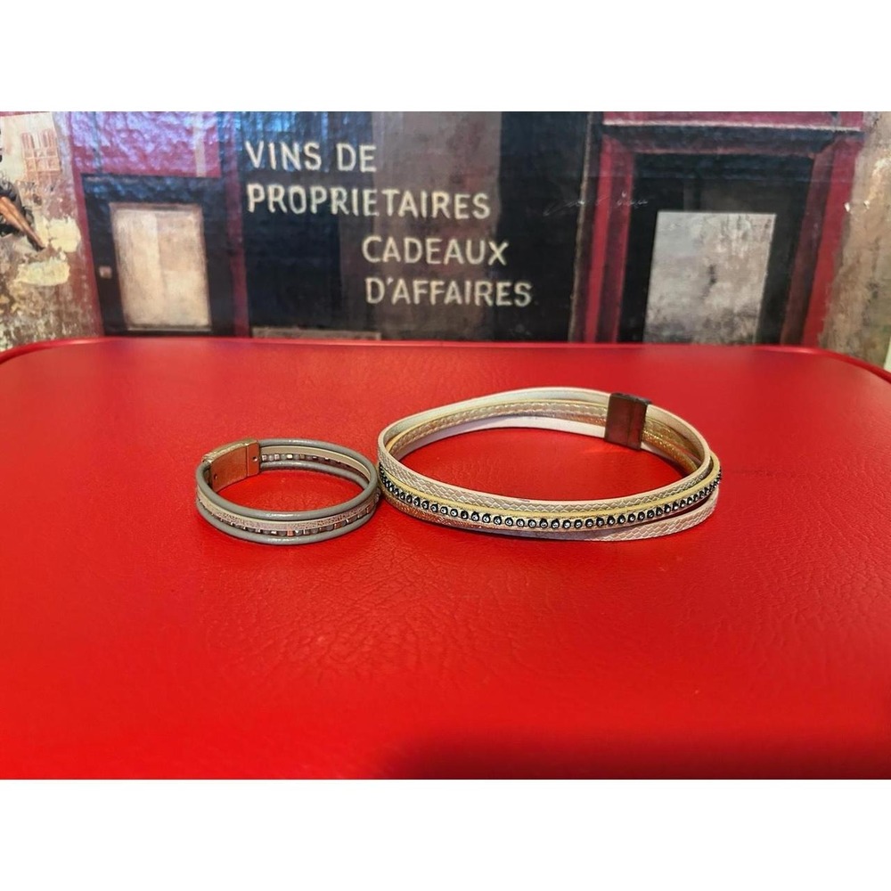 Multi Strand Wrap Bracelet Set Faux Leather Magnetic Rhinestone
